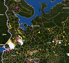 Результаты ГЭП-анализа на Северо-Западе Европейской территории России (подложка Kosmosnimki.ru)