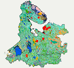 Результаты ГЭП-анализа на Северо-Западе Европейской территории России (подложка Landsat)